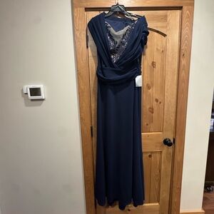 Tadashi Shoji Navy Off-Shoulder Maxi Gown